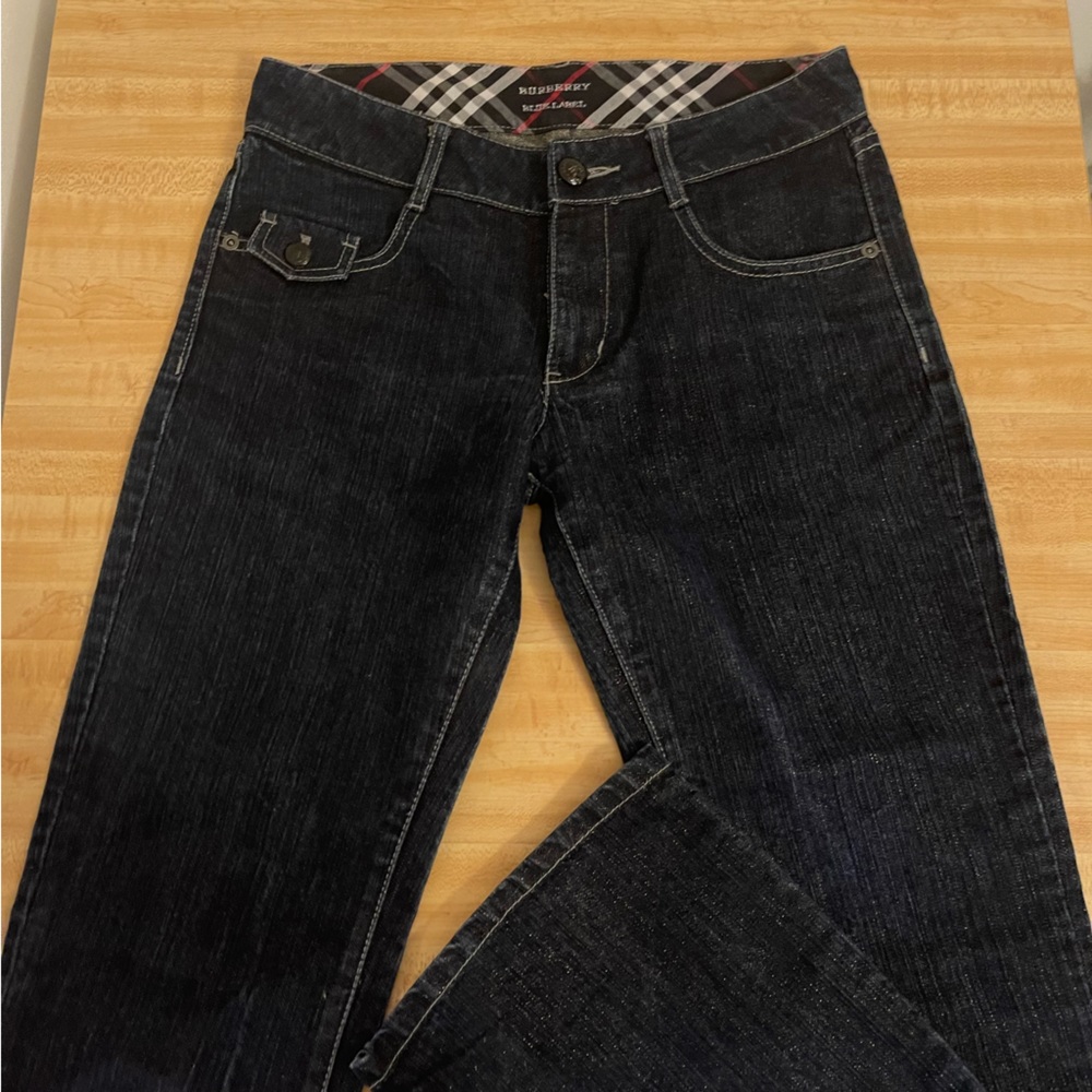 Burberry Authentic gold shimmer dark lowrise bootcut flare jeans